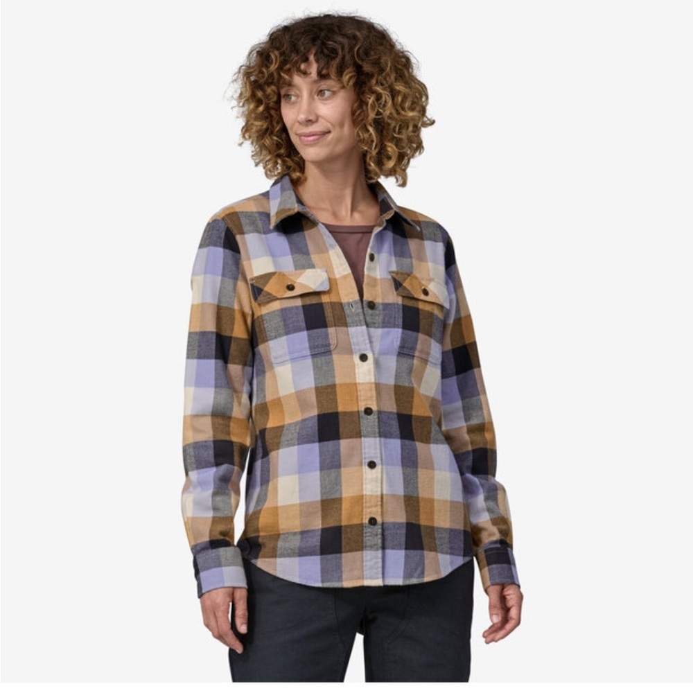 PATAGONIA Fjord Flannel Lavender Purple Yellow Plaid Size Small